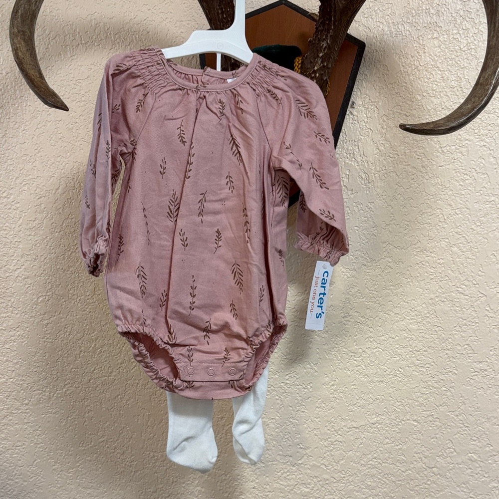 Carter's Dusty Pink Baby Romper with Leaf Design